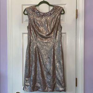 Hailey Adrianna Papell Gold Dress Beaded Neckline